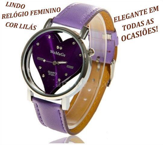 ELEGANTE RELÓGIO FEMININO LILÁS QUARTZO CORAÇÃO